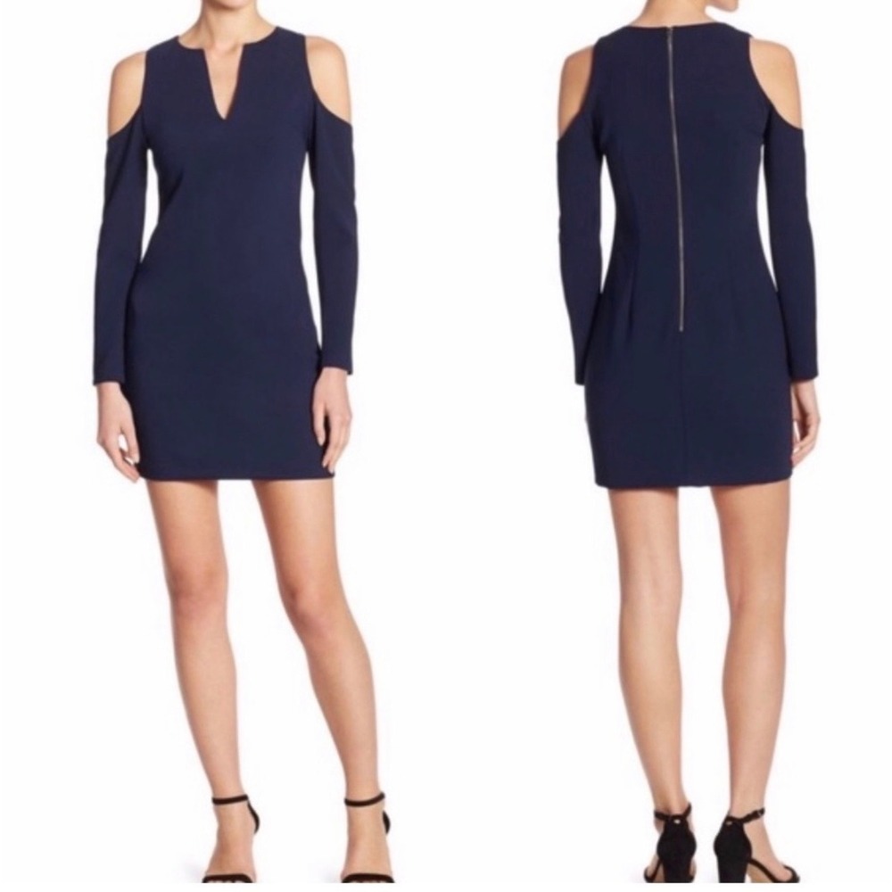 Alice‎ + Olivia Navy Blue Cold Shoulder Mini Dress Long Sleeve V-Neck Size 6